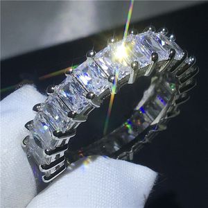 Handgemaakte vingerring 925 Sterling zilveren prinses Cut 5A Zirkoon CZ Engagement trouwband ringen voor vrouwen bruids sieraden
