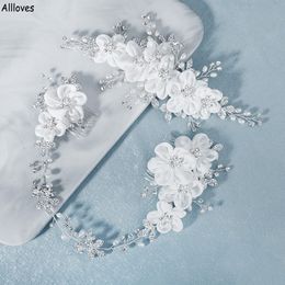 Handgemaakte bloemen Bridal Headpieces Hair Comb Clips For Women Hair Accessoires Silver Rhinestones Parels Bruid Huwelijk Haar Sieraden Prom Haarband Geschenken CL2055