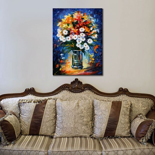 Art de fleurs fait à la main sur toile Fascination Vibrant Still Life Artwork Peinture Home Decor