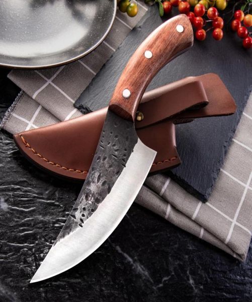 Couteau à désosser en acier à haute teneur en carbone forgé à la main, couteaux de cuisine, couteau de boucher BBQ, couperet à viande, outil de cuisine en plein air 1437145