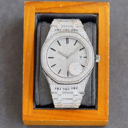 Relógio masculino feito à mão com diamante completo, relógios mecânicos automáticos de safira com aço cravejado de diamantes 40mm Montre de Luxe Business Wri272x