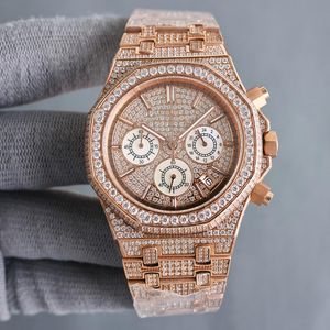 Handmade vol diamanten Watch Heren geïmporteerde kwarts timingbeweging horloges 40 mm met diamanten bezaaid staal 904L saffier dames zakelijke polshorloge
