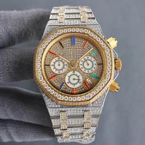 Handmade vol diamanten Watch Heren geïmporteerde kwarts timingbeweging horloges 40 mm met diamant bezaaid staal 904L saffier dames zakelijke polshorloges