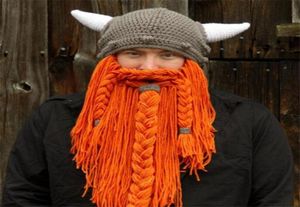 Handgemaakte grappige gebreide hoeden Winterwol Moustache Braid Caps Pirate Wig Baard Beanies Viking Hoorn Hobo Oom Wildling Face Mask C182920992