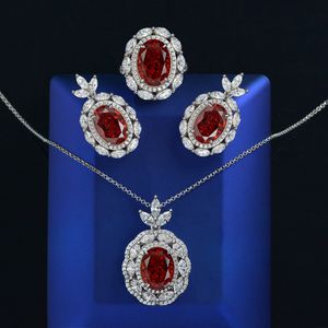 Handgemaakte Garnet Diamond Promise Sieraden Set 925 Sterling Silver Wedding Earrings ringen ketting voor vrouwen bruidsjuwelen