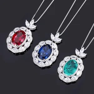 Handgemaakte Granaat Diamanten Belofte Set Sterling Sier Bruiloft Oorbellen Ringen Ketting voor Vrouwen Bruidssieraden