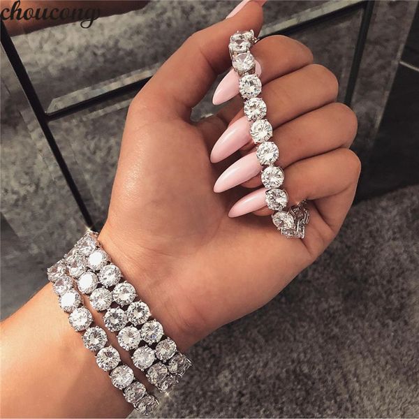 Bracelet de pierres précieuses à la main 14K or blanc rempli 8mm Bracelets de diamants ronds pour femmes hommes luxe fiançailles mariage topaze bijoux 18cm en gros
