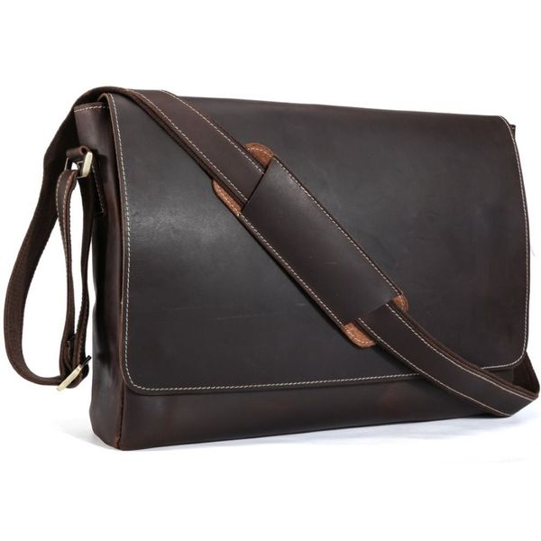 Fait à la main en cuir véritable 15 pouces ordinateur portable Messenger sac hommes Simple Style Vintage bandoulière porte-documents grande sacoche 1153218r