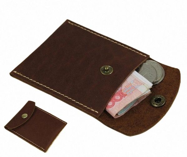 Porte-monnaie en cuir véritable fait à la main Portefeuille Porte-pochette Petits hommes Portefeuille Femmes Sac Mey Carte de crédit 83wD #