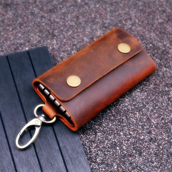 Porte-clés en cuir véritable fait à la main pour hommes porte-clés pochette sac à main fermeture éclair concepteur femme de ménage voiture petit étui à clés pochette à clés