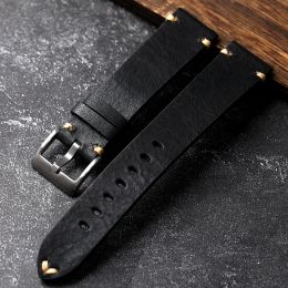Handgemaakte echte lederen horlogeband oud bruin zwart 18 20 22 mm zachte heren vintage armband, eerste laag koehide lederen bracele