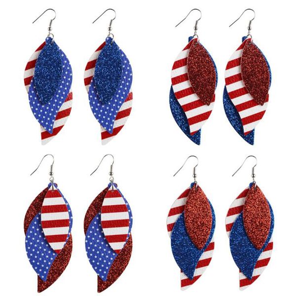Fait à la main véritable personnalité PU cuir imprimé feuille forme drapeau américain dame femmes boucles d'oreilles bijoux DHL livraison gratuite HHF1599