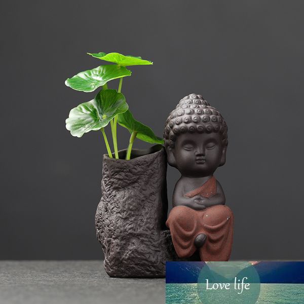 Regalo hecho a mano Decoraciones creativas Cerámica Jarrones hidropónicos Zen Monjes Feng Shui Ornamentos Verde Planta Flor Pot Mascota