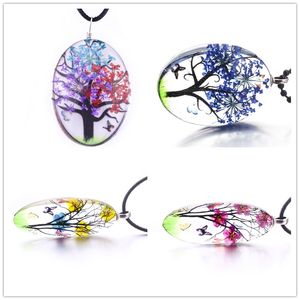 Handgemaakte Glas DIY Flower Tree of Life Ketting Life Tree Butterfly Crafts Necklace Jewelry