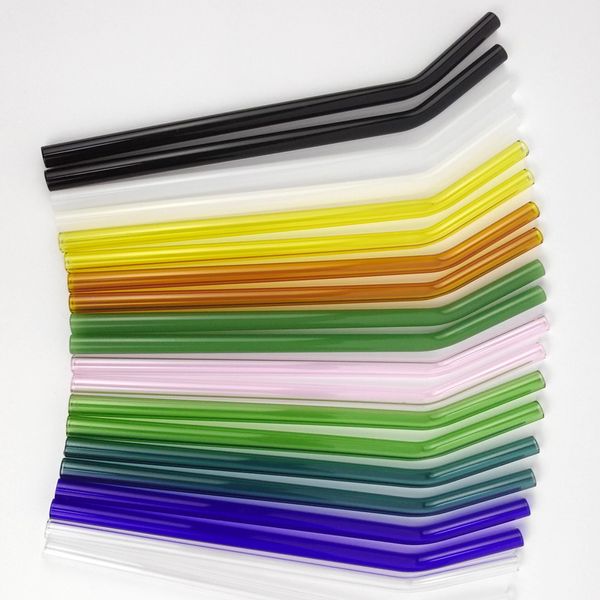 Paille de verre colorée 0,8 x 20 cm Bend de la gamme de verre réutilisable coloré à la main