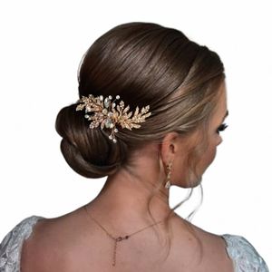 Haimade Gold Sier Couleur de mariage Hair Acmérides Crystal Femmes Combs de cheveux Feuilles Bridal Bandband Head Jewelry 48me #