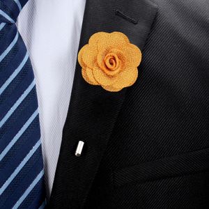 Hecho a mano para el novio Camelia Broches de la tela de la tela de la tela Broche de la flor para los hombres Pin Camisa Traje Insignia Pin Pins Accesorios de joyería