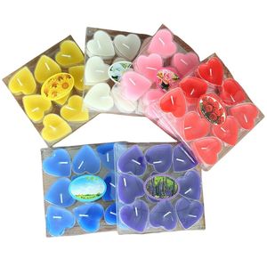 Petite bougie sans fumée en forme de coeur à la main avec boîte de pvc surprise cadeau d'anniversaire romantique 9pcs / boîte