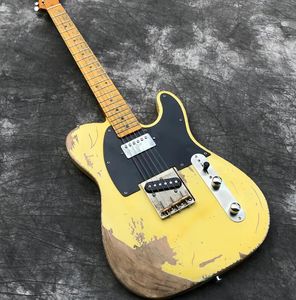 Guitare électrique lourde relique TL faite à la main, couleur jaune crème, corps en aulne, guitare de qualité ancienne, livraison gratuite