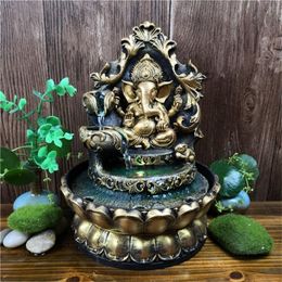 Fait à la main hindou Ganesha Statue fontaine d'eau intérieure LED paysage aquatique décorations pour la maison chanceux Feng Shui ornements humidificateur d'air T2003285v