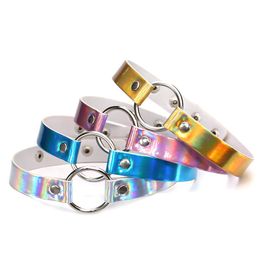 Handgemaakte holografische hartchoker handgemaakt schattige Harauku zilveren goud metalen laser kraag punk gotische riem ketting schip