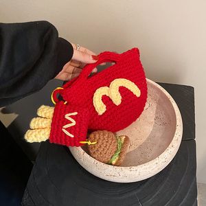 Sac en laine crocheté à la main pour hamburger et frites, petit sac à bandoulière mignon, produit fini