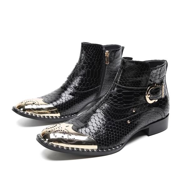 Fabriqué à la main Italien Men's Type Toe Snake Skin Geothe Suppine en cuir Botas Hombre Punk Fashion Fashion Boots 2785