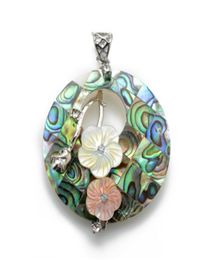 Joyas hechas a mano Redonda PAUA Abalone Concha colgante con flores amarillas y rosas Joyas únicas 5 piezas6229446