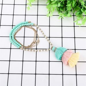 Bijoux faits à la main collier pompon couleur bonbon pour femmes filles - Long collier en Y pas cher en gros