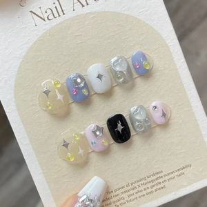 Fait à la main Kawaii presse sur ongles court coréen Partysu mignon étoile adhésif réutilisable faux acrylique ongles conseils Art Y2k filles 240229