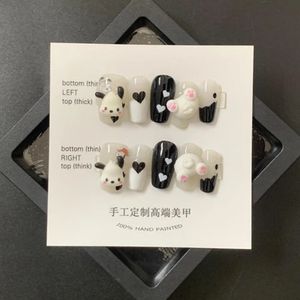 Handgemaakte Kawaii korte druk op nagels Japanse schattige hond ontwerpnagels met 3D-decoratie Acryl nepnagels Volledige dekking nageltips 240129