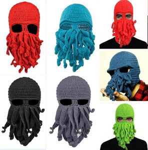 Handgemaakte gebreide octopus hoed volwassen kinderen beanie hoed cap Halloween grappige feestmaskers nek gezicht masker fietsen cosplay ski biker headb9386182