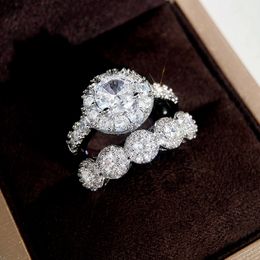 Handgemaakte Lab Diamond Finger Ring Sets 925 Sterling Silver Party Wedding Band Ringen voor Vrouwen Bruidsverlovingssieraden Cadeau