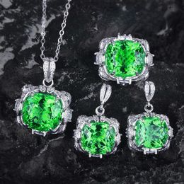 Handgemaakt lab Emerald Diamond Jewelry Set 925 Sterling Silver Engagement Wedding Rings oorbellen ketting voor vrouwen belofte cadeau