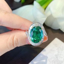 Handmade lab Emerald Diamond Ring 100% Real 925 Sterling Silver Party Wedding Band Rings For Women Bridal Engagement Sieraden