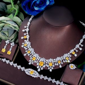 Handgemaakt lab topaz diamanten sieraden set 14k wit goud trouwring oorrang ketting armband voor vrouwen bruids verloving sieraden