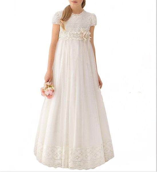 Robe de concours de filles en mousseline de soie blanche en dentelle à la main la plus récente 2023 robe de première communion fille enfants vêtements de cérémonie robes de filles de fleur pour le mariage