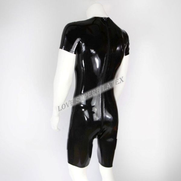 Latex fait à la main Catsuit à courte longueur body mâle de body mâle entre fermeture à chaud