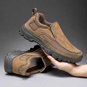 Chaussures décontractées en cuir faites à la main pour hommes, baskets d'extérieur respirantes, plates à plateforme, mocassins à enfiler, 240223