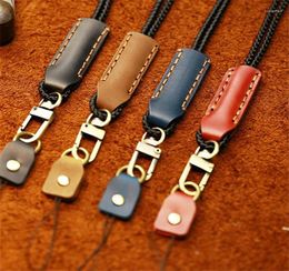 Handgemaakt lederen lanyard voor sleutel Antilost Keychain mobiele telefoon accessoires Referentiehouder Strap5620290