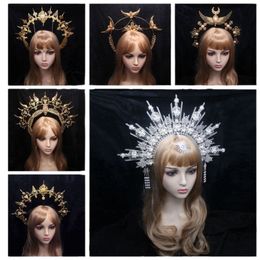 Faire la main lolita Golden Mary Apollo Sun Halo Angel Goddess Gothic Crown Goth Headpiece Filigree for Bride Photoot