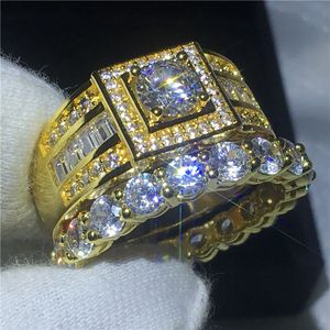 Ensemble de bagues de fiançailles pour amoureux faits à la main, en or jaune 10kt, rempli de couple, bagues de mariage pour femmes et hommes, bijoux en zircon cz de 5mm 5A