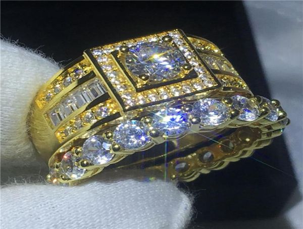 Ensemble de bague de fiançailles d'amants faits à la main 10kt en or jaune rempli quelques bandes de mariage anneaux pour femmes hommes 5 mm 5a zircon cz bijoux5664596