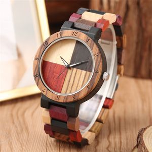 Reloj de pareja de madera natural de lujo hecho a mano para hombre Reloj de pulsera analógico de cuarzo para mujer Relojes de bambú clásicos Pulsera de madera multicolor