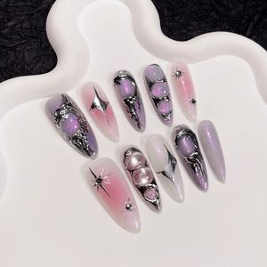 Handgemaakte luxe Y2k pers op nagels lange Stiletto Goth Design herbruikbare lijm valse volledige dekking draagbare nageltips meisjes 231226