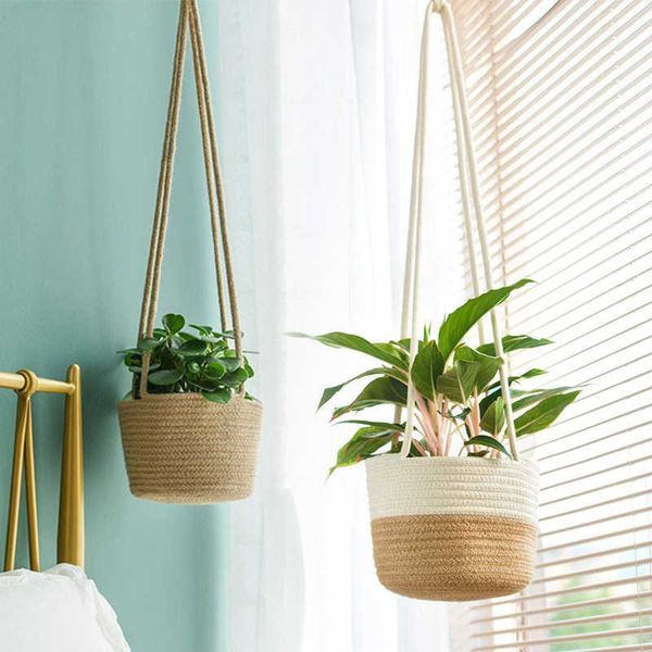 Macrame Macrame Plant Cintre Pot de fleurs pour la décoration murale Jardin Jardin Panier Panier Décorations murales 210615