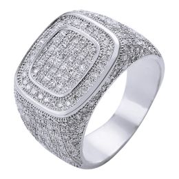 Handgemaakte mannelijke Hiphop Ring Sterling Silver Pave 5A CZ Stone Statement trouwringen voor mannen Fashion Rock Party sieraden