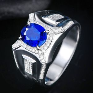Handgemaakte mannelijk lab saffier diamanten ring 925 Sterling zilveren sieraden verloving trouwringen voor mannen jubileumgeschenk