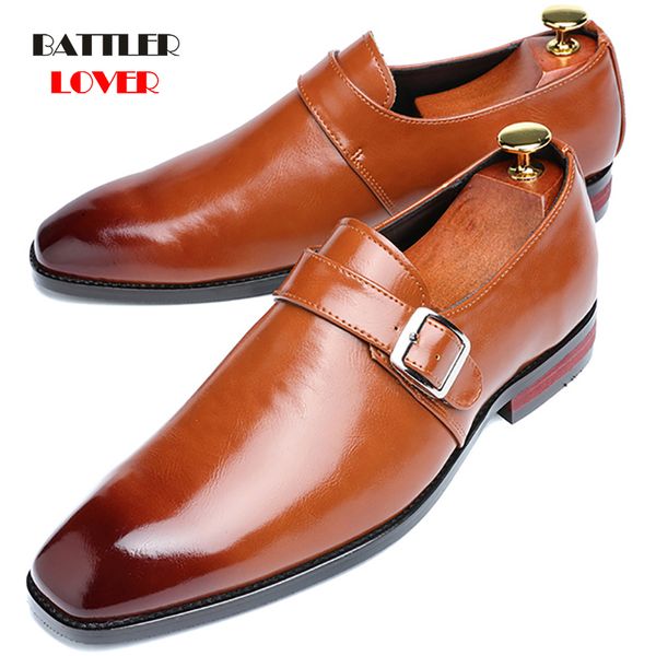 Zapatos de vestir de cuero genuino hechos a mano para hombre, diseño italiano de alta calidad, Color marrón rojo, zapatos de boda de punta cuadrada pulidos a mano para hombre