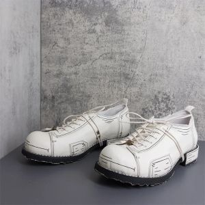 Chaussures en cuir à la main à la main Chaussures décontractées mâles à grande taille Rétro blanc oxfords P30d50